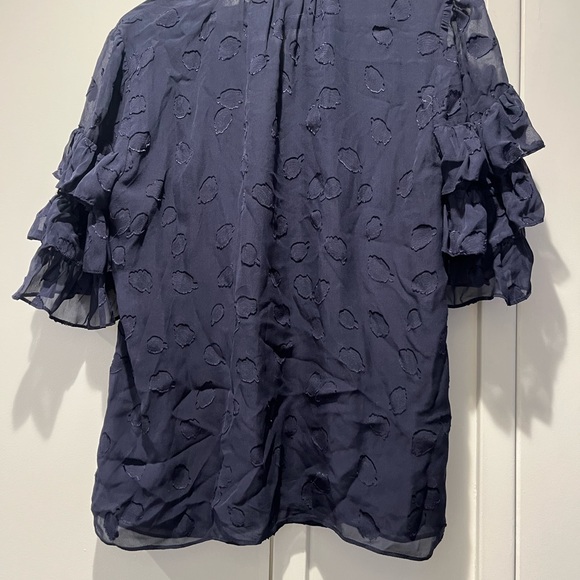 Rebecca Taylor 10 Chiffon Blue Polka Dot Blouse - Picture 3 of 5